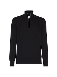Cotton English Rib Sweater with Half Zip
