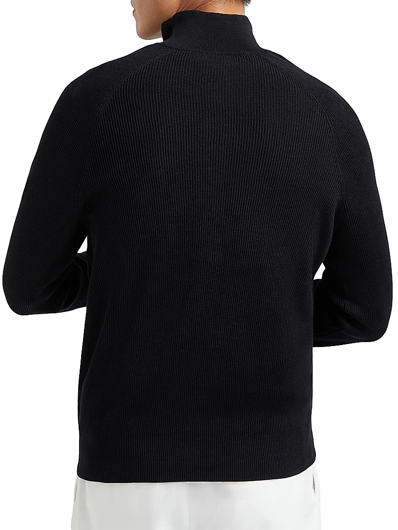 Cotton English Rib Sweater with Half Zip
