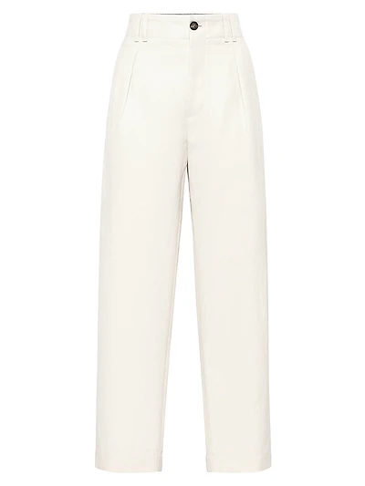 Cotton and Linen Canvas Pleated Chino Trousers
