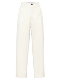 Cotton and Linen Canvas Pleated Chino Trousers