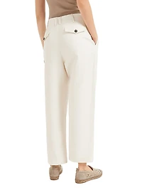 Cotton and Linen Canvas Pleated Chino Trousers