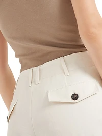 Cotton and Linen Canvas Pleated Chino Trousers