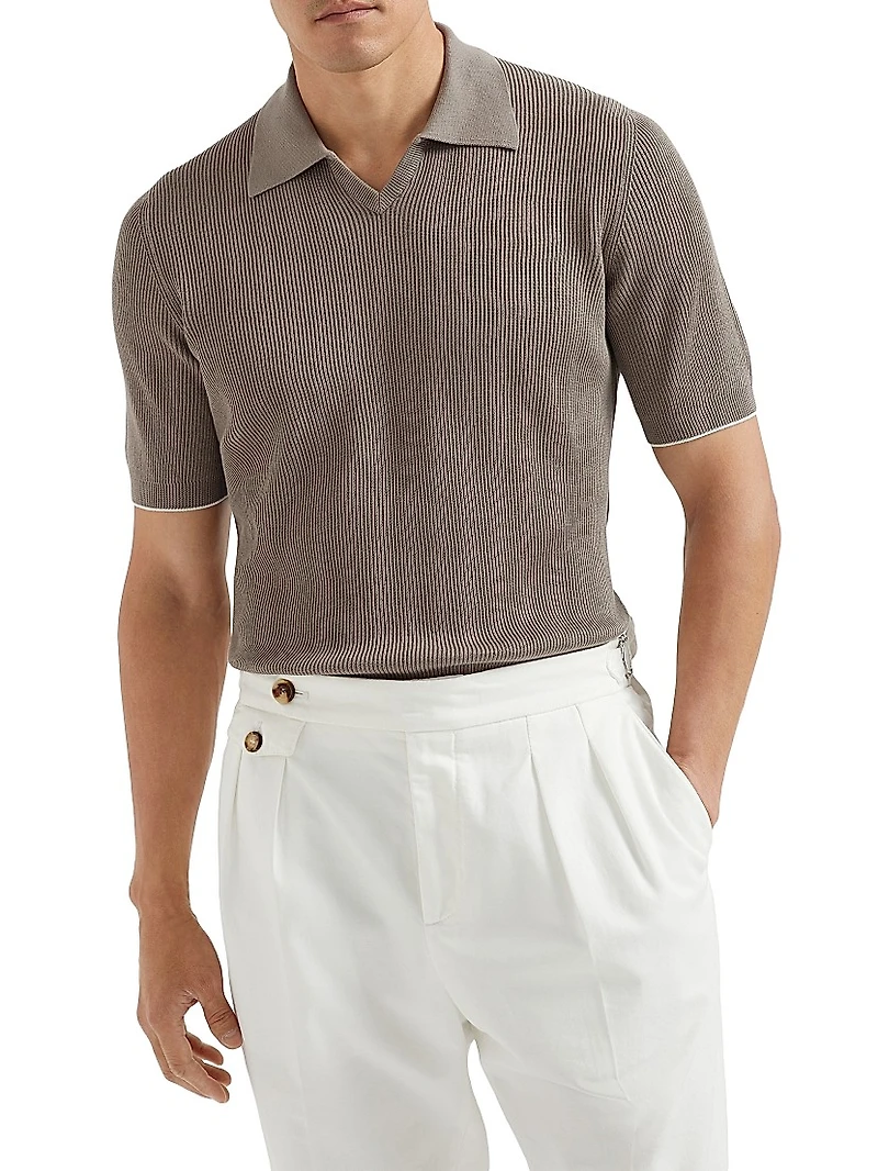 Cotton English Rib Knit Polo Shirt
