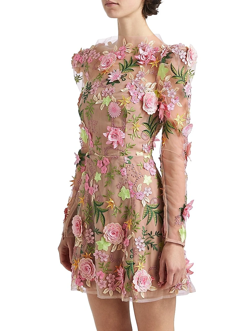 Aella Floral Appliqué Minidress