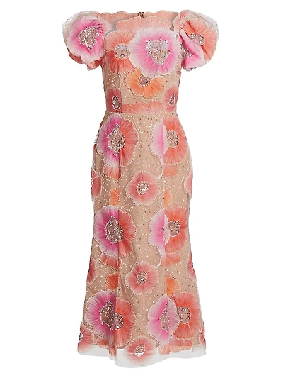 Brittany Floral Appliqué Midi-Dress