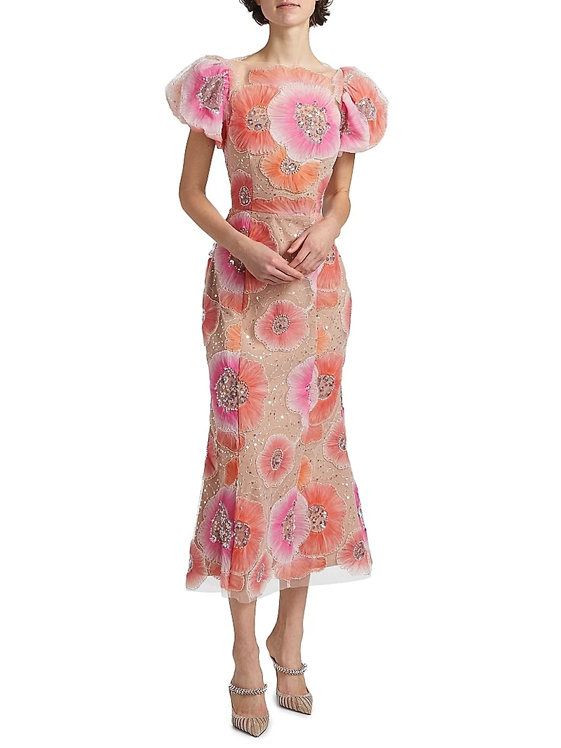 Brittany Floral Appliqué Midi-Dress