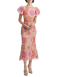 Brittany Floral Appliqué Midi-Dress