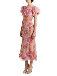 Brittany Floral Appliqué Midi-Dress