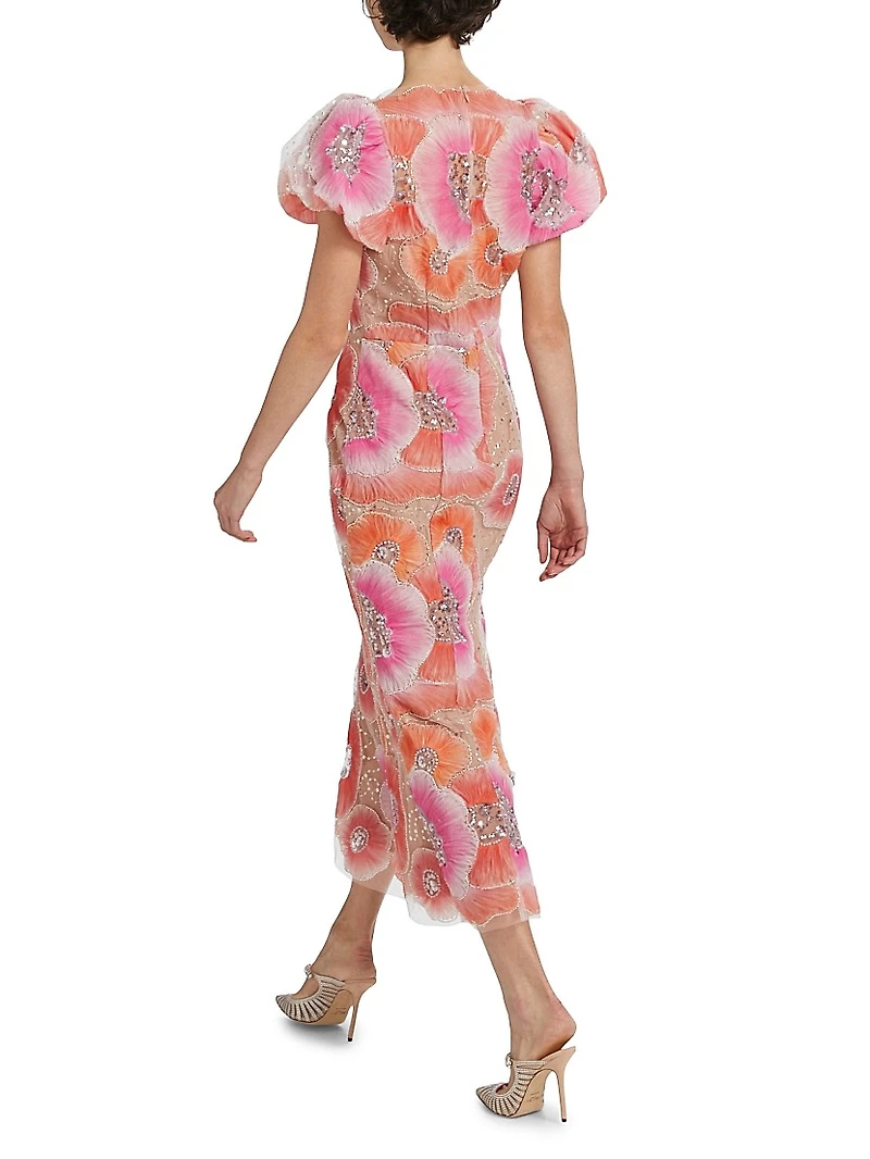 Brittany Floral Appliqué Midi-Dress