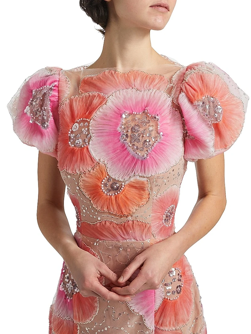 Brittany Floral Appliqué Midi-Dress