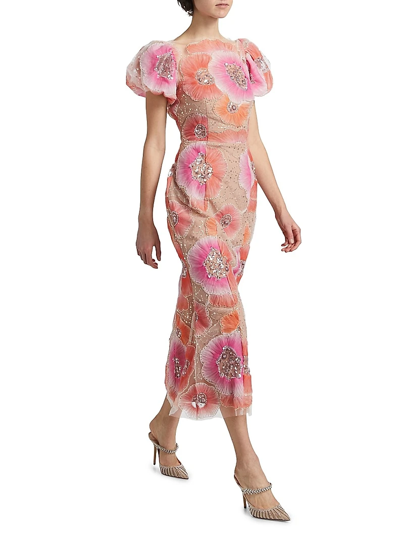 Brittany Floral Appliqué Midi-Dress