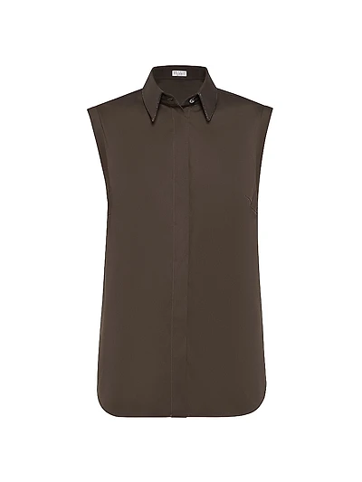 Stretch Cotton Poplin Sleeveless Shirt