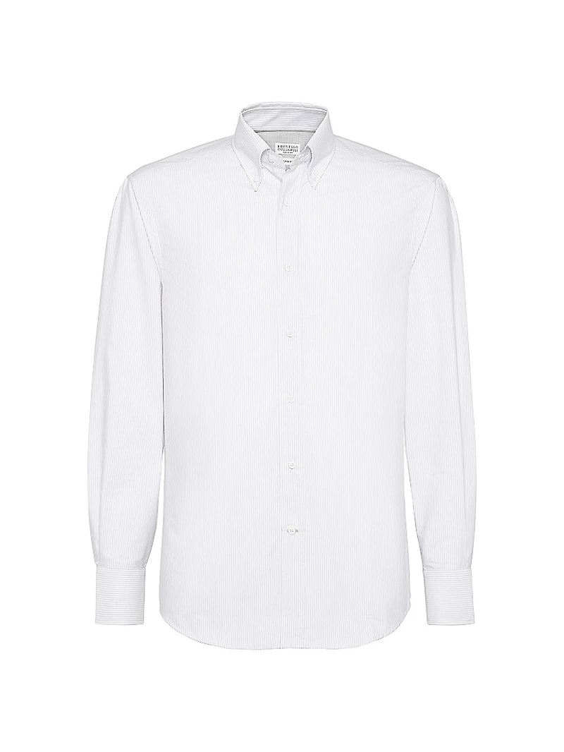 Striped Poplin Slim Fit Shirt with Button Down Collar