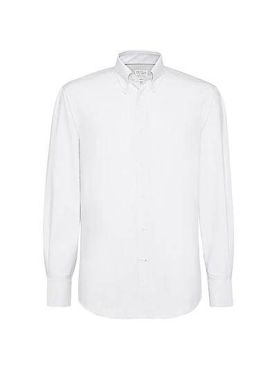 Striped Poplin Slim Fit Shirt with Button Down Collar