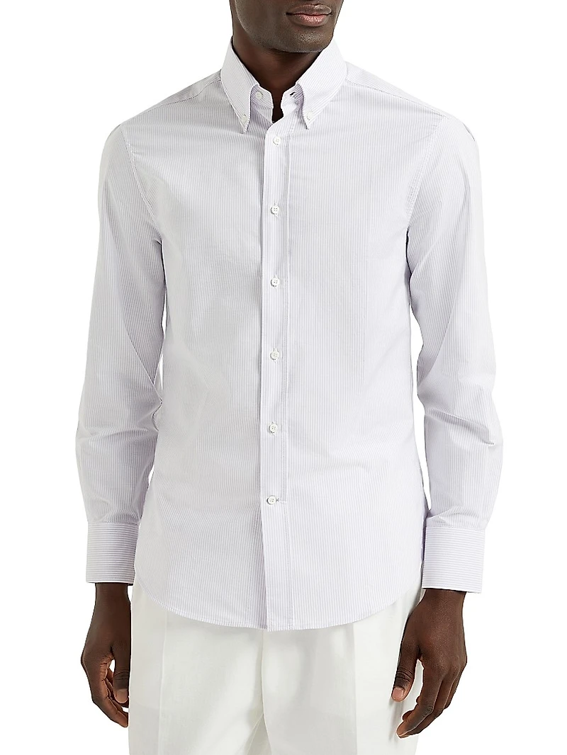 Striped Poplin Slim Fit Shirt with Button Down Collar