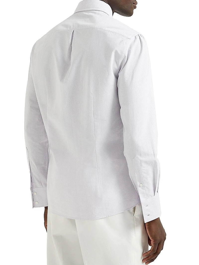 Striped Poplin Slim Fit Shirt with Button Down Collar