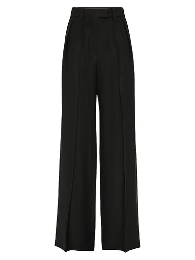 Viscose and Linen Fluid Twill Sartorial Wide Trousers