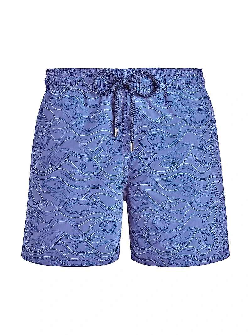 Embroidered Aquarium Swim Trunks