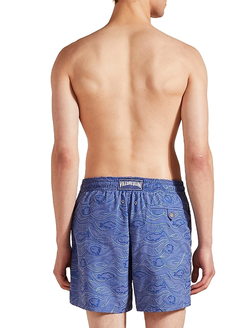 Embroidered Aquarium Swim Trunks