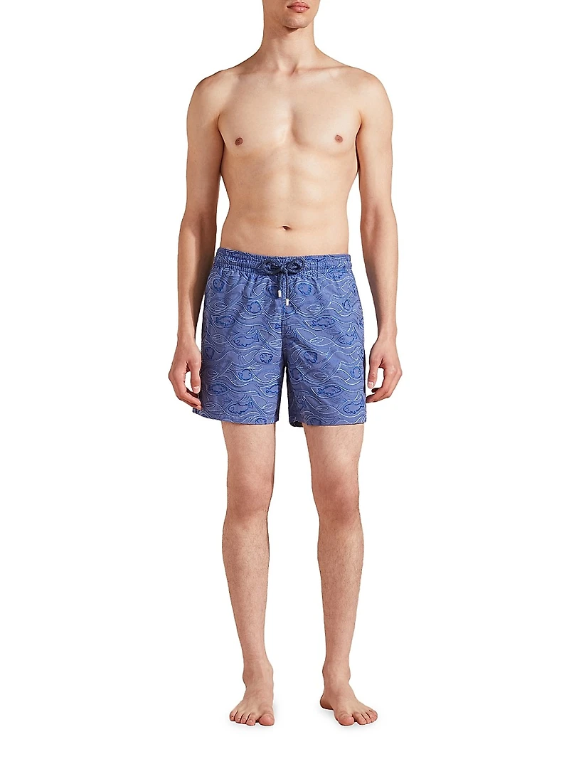 Embroidered Aquarium Swim Trunks