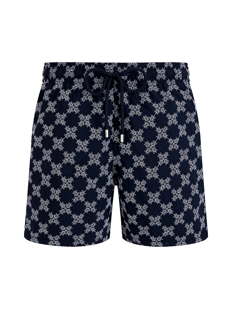 Embroidered Turtles Monogram Swim Trunks