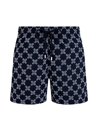 Embroidered Turtles Monogram Swim Trunks