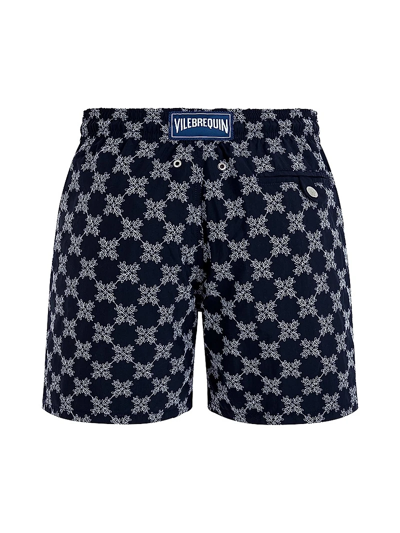 Embroidered Turtles Monogram Swim Trunks