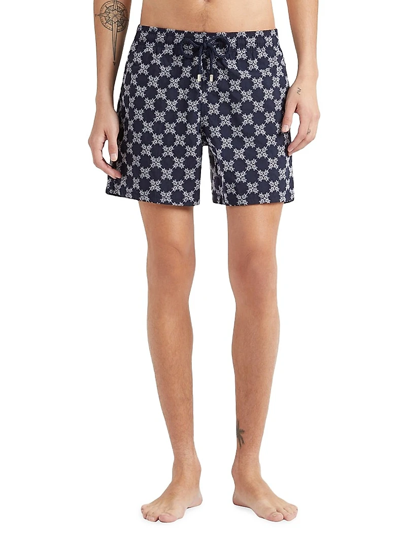 Embroidered Turtles Monogram Swim Trunks