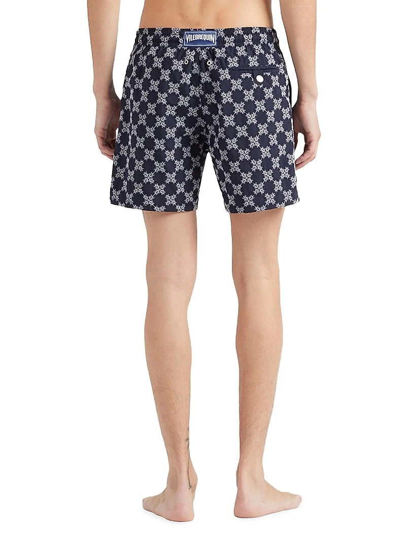 Embroidered Turtles Monogram Swim Trunks