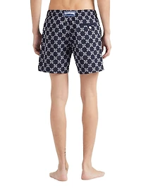 Embroidered Turtles Monogram Swim Trunks