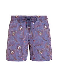 Embroidered Camo Flowers Swim Trunks
