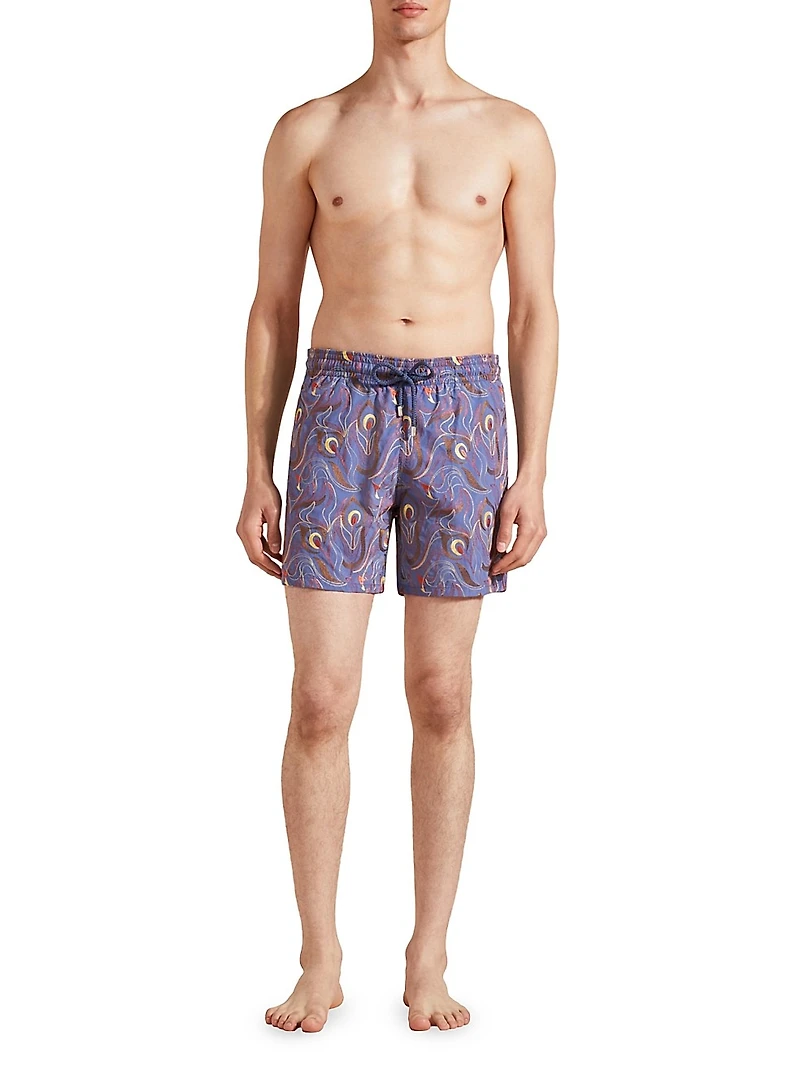 Embroidered Camo Flowers Swim Trunks