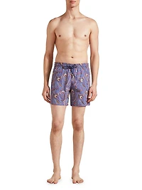 Embroidered Camo Flowers Swim Trunks