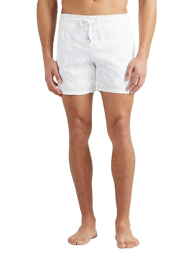 Embroidered Micro Ronde des Tortues Diagonal Swim Trunks