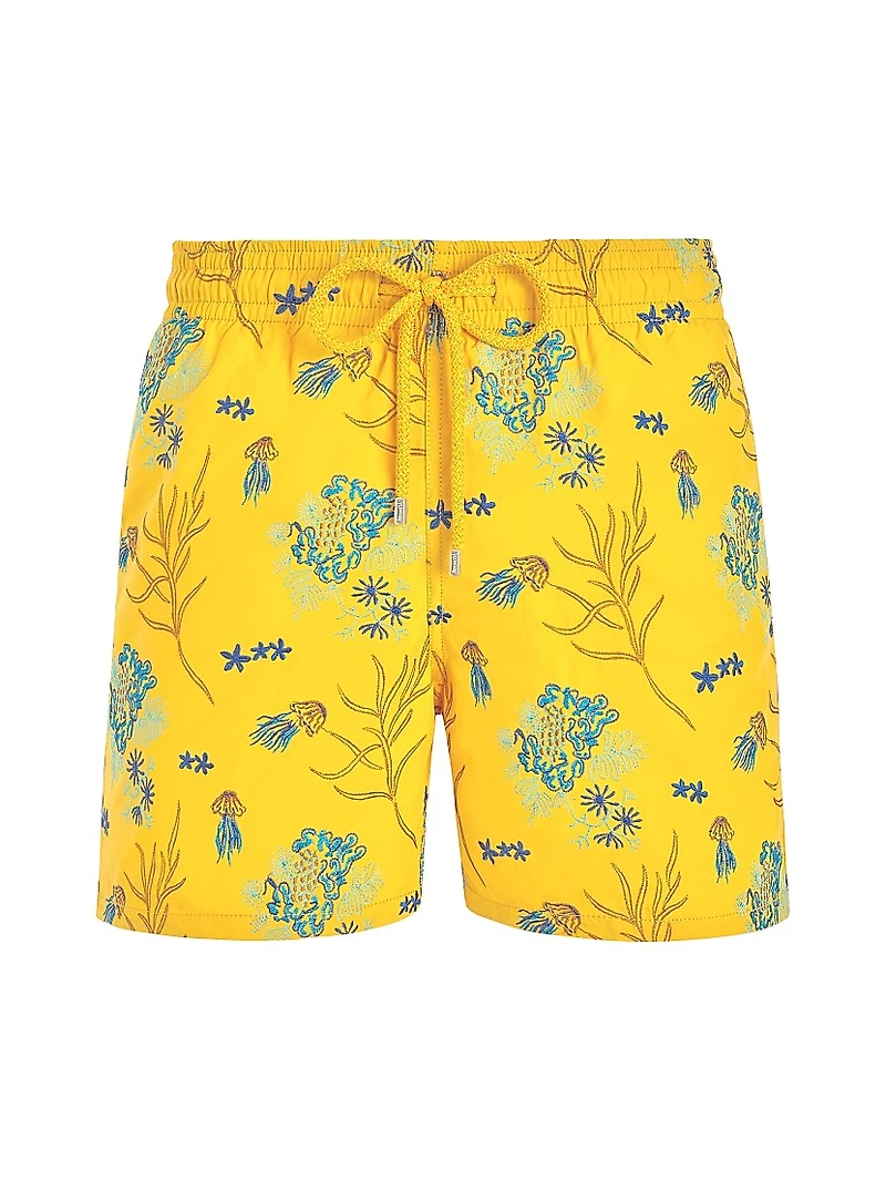 Embroidered Medusa Flowers Swim Trunks