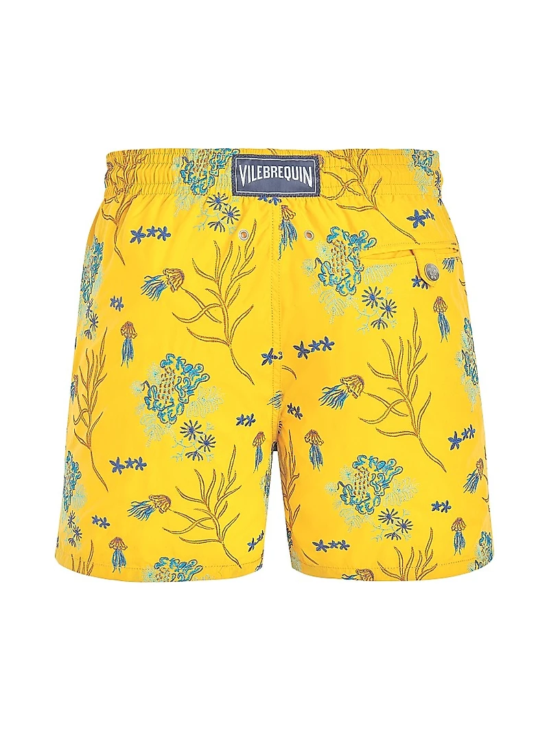 Embroidered Medusa Flowers Swim Trunks