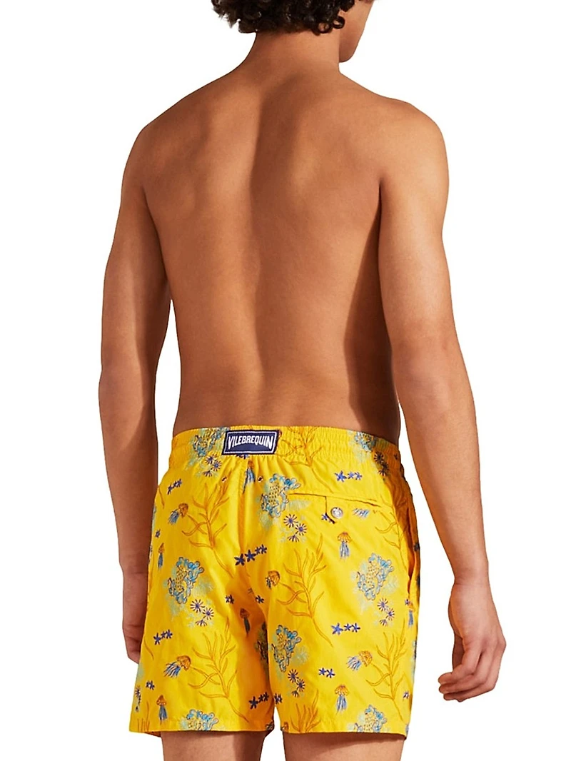 Embroidered Medusa Flowers Swim Trunks