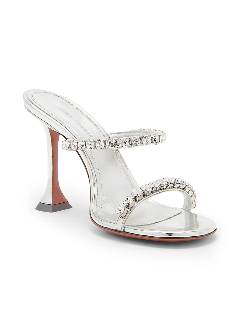 Gigi 95MM Crystal-Embellished Metallic Leather Sandals