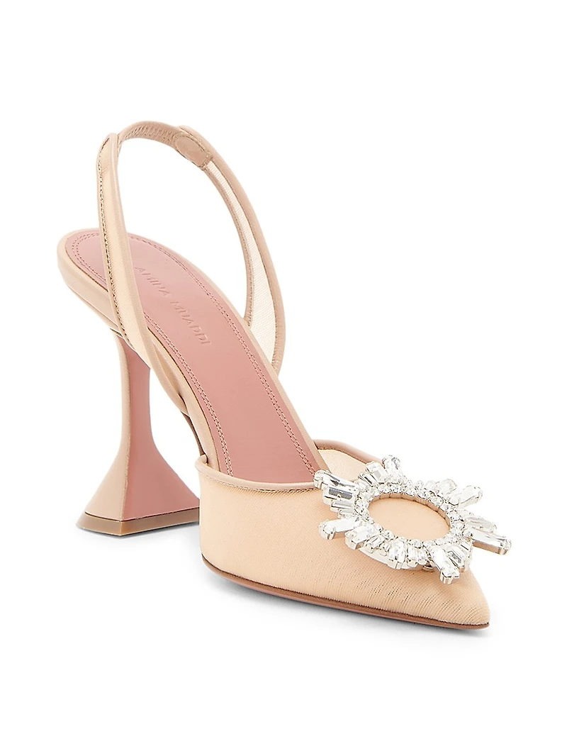 Begum 90MM Crystal-Embellished Mesh Slingback Pumps