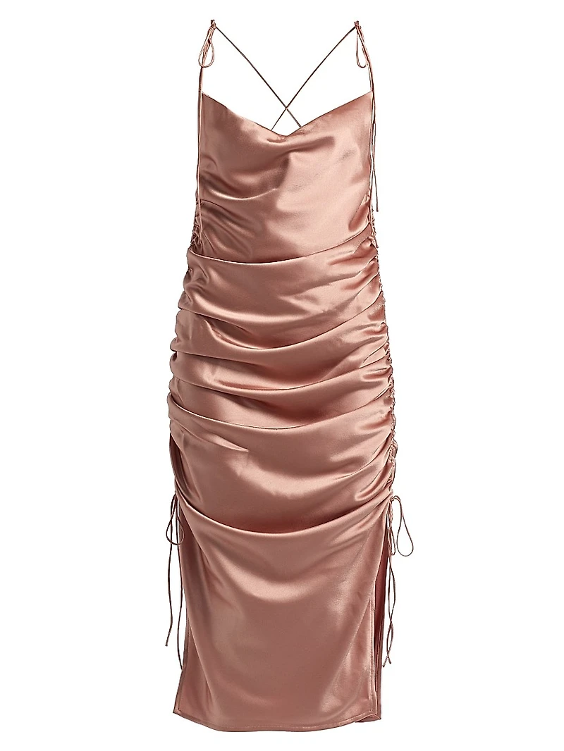 Yasmine Satin Side-Ruched Midi-Dress