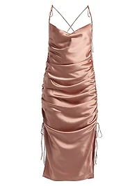 Yasmine Satin Side-Ruched Midi-Dress