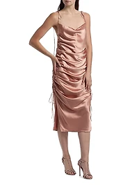 Yasmine Satin Side-Ruched Midi-Dress