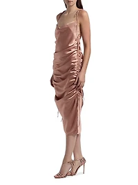 Yasmine Satin Side-Ruched Midi-Dress