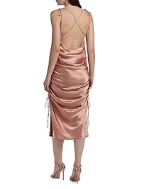Yasmine Satin Side-Ruched Midi-Dress