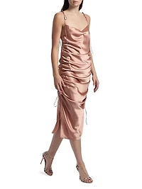 Yasmine Satin Side-Ruched Midi-Dress