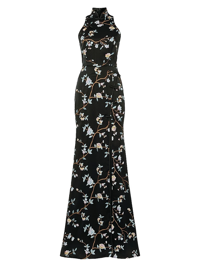 Ariana Embroidered Floral Satin Gown