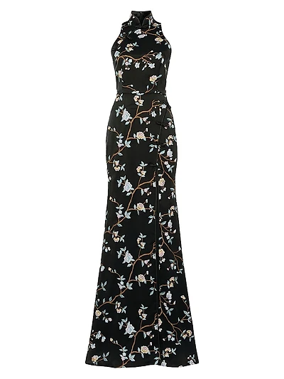 Ariana Embroidered Floral Satin Gown