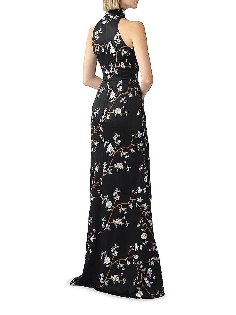 Ariana Embroidered Floral Satin Gown