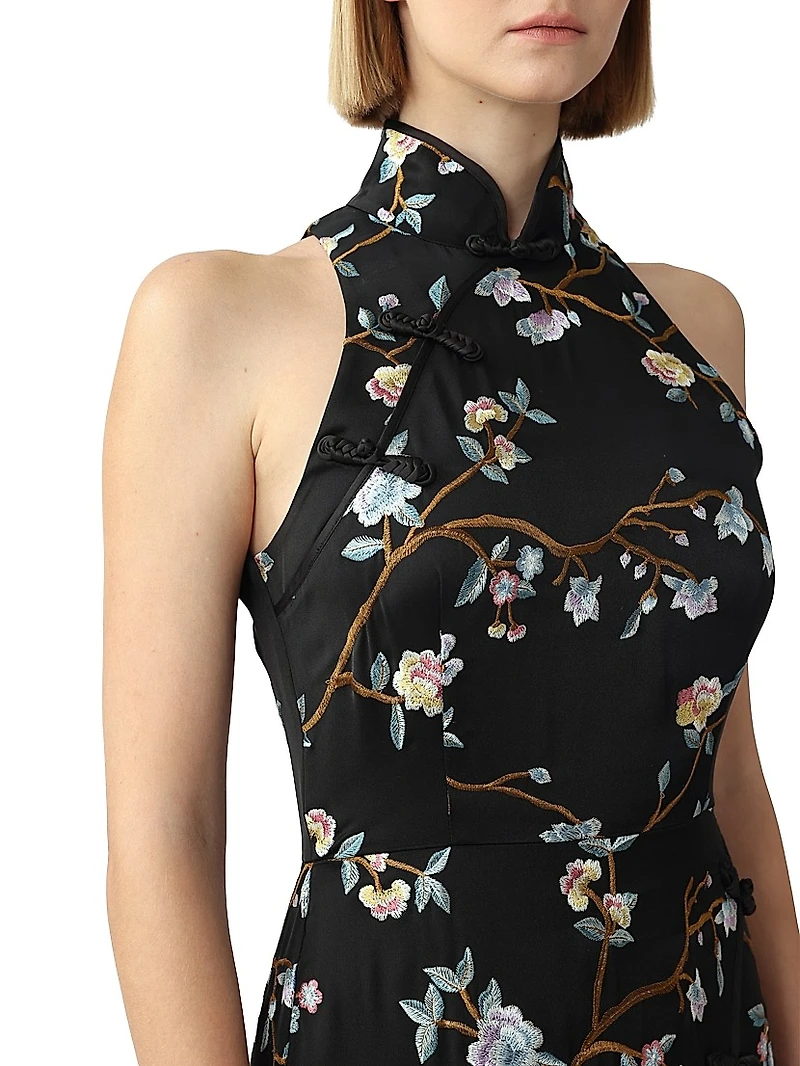 Ariana Embroidered Floral Satin Gown