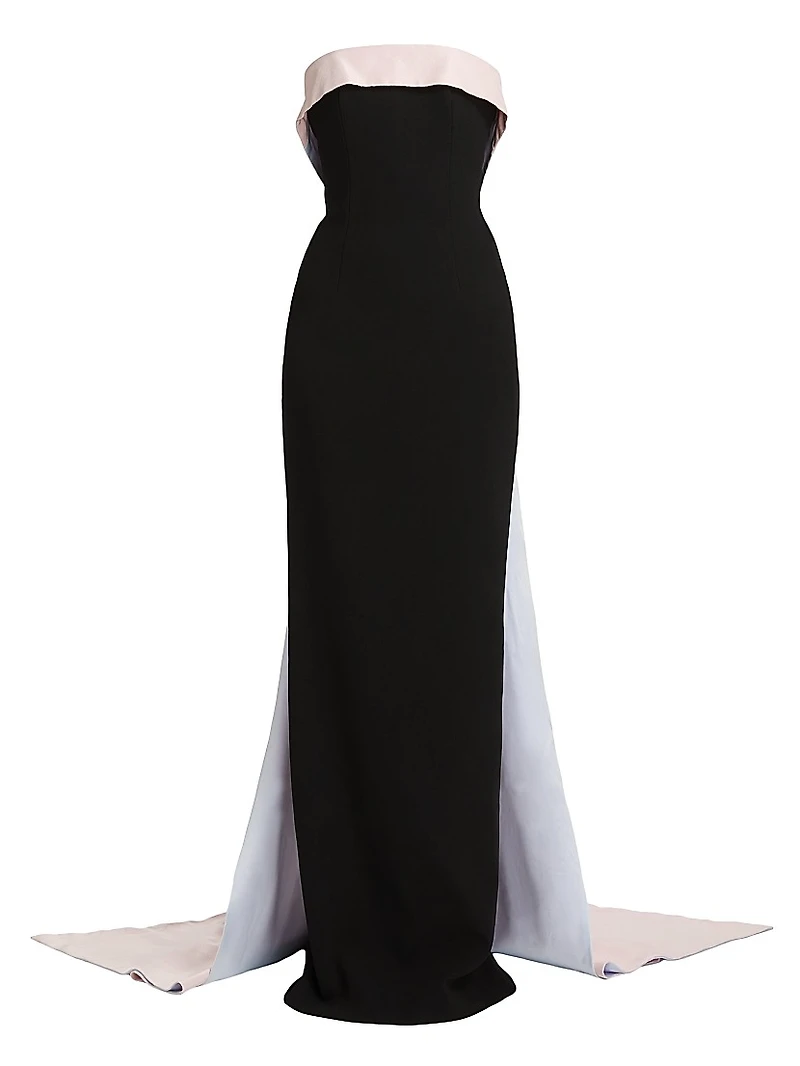 Stretch-Crepe Strapless Train Gown